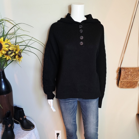 Naadam Cable Knit Sleeve Henley Sweater Wool Cashmere Blend - Picture 4 of 8